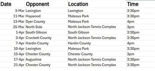 Tennis Schedule